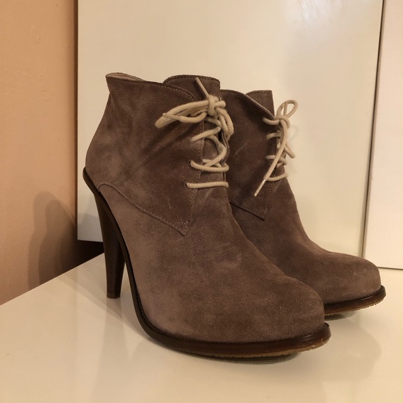 OPENING CEREMONY Grey Suede Lace up Ankle Boots Cone Wood Heel Y2K, 39 fits US 8 - Picture 6 of 10